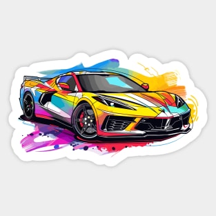 C8 Corvette front view color splash style supercar race car muscle car sportscar Corvette C8 Sticker